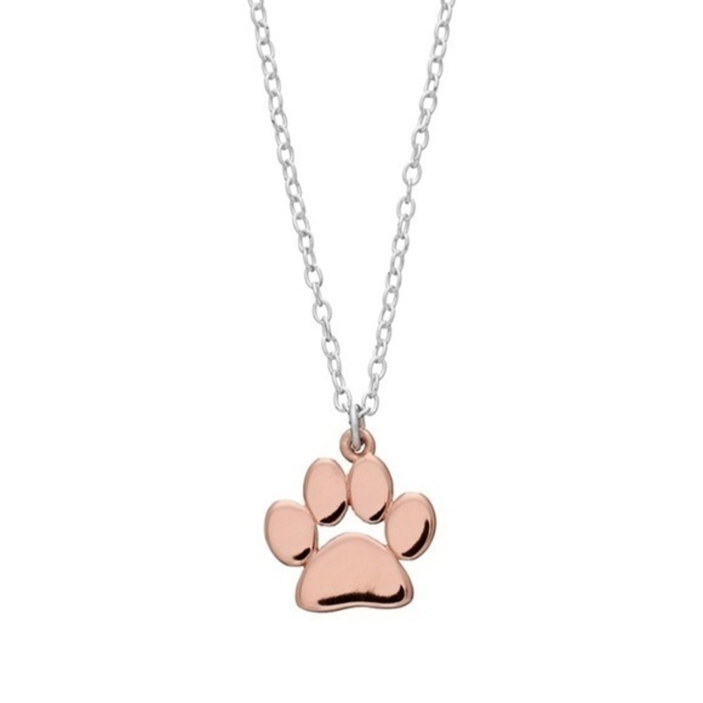 Sterling Silver Paw Print Necklace Rose Gold